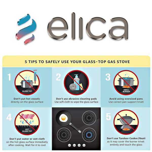 Elica 773 Ct Vetro Slim Line SPF, 3 Burner Heavy Duty Brass Burner, Square Grid for stable Pans and Toughened Glass, Black