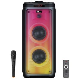 Akai PM-100P, 100 Watts Bluetooth Party Speaker with 5 Hours of Playtime, Karoke with Wireless Mic and Recording, Black