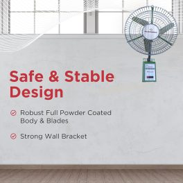 Almonard 450MM Wall Fan, 18 Inch Robust fan with 90 Degree Wide Spread Oscillation and 22 Degree to 45 Degree Adjustable Vertical Oscillation, Silver/Green