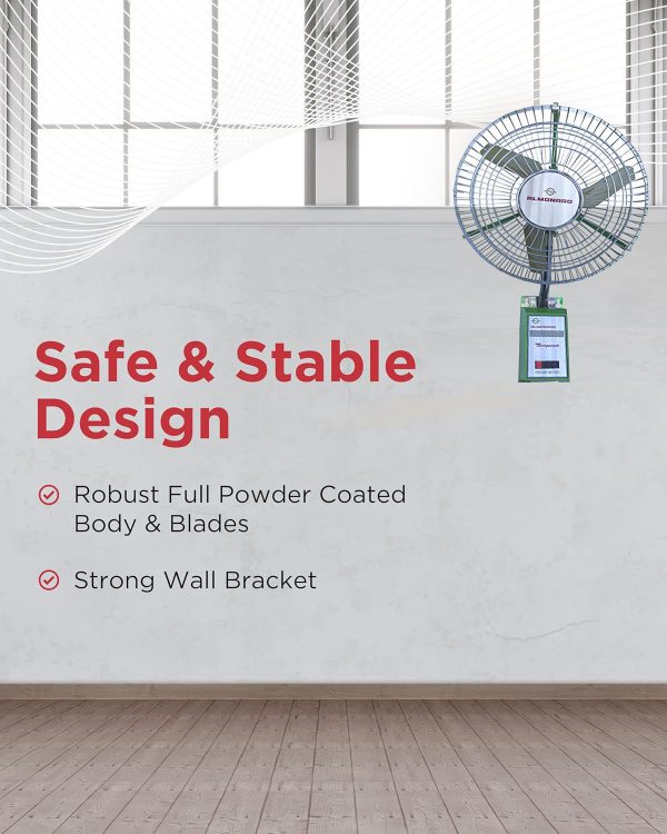 Almonard 450MM Wall Fan, 18 Inch Robust fan with 90 Degree Wide Spread Oscillation and 22 Degree to 45 Degree Adjustable Vertical Oscillation, Silver/Green