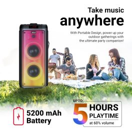 Akai PM-100P, 100 Watts Bluetooth Party Speaker with 5 Hours of Playtime, Karoke with Wireless Mic and Recording, Black