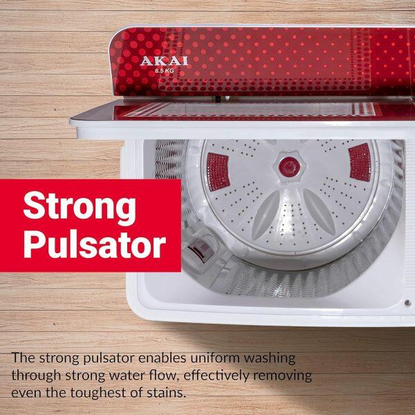 Akai 8.5 KG Semi-Automatic Machine (AKSA-85CRTGSS, Red)