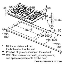 Bosch PNV9B6G20I, 5 Burner 90 CM Hob with 6mm Tempered Glass, Auto-Ignition and Flame Failure Safety Device, Black