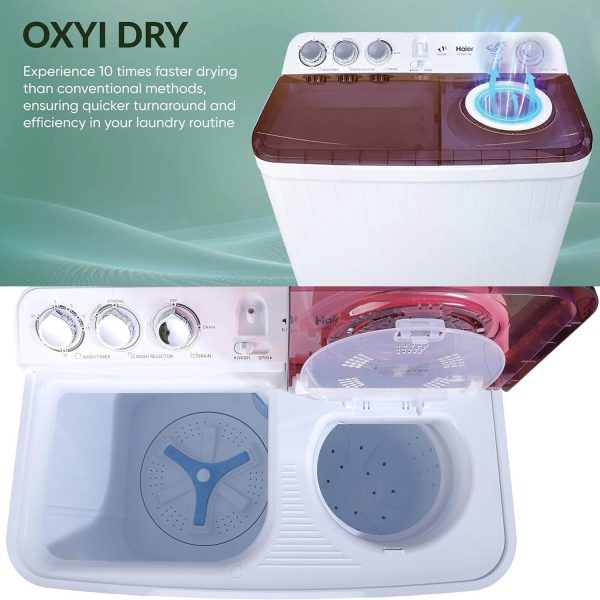 Haier HTW85-186, 8.5 KG Semi Automatic Machine with Anti Bacterial Vortex Pulsator, Magic Filter and Spray, Wine Burgandy