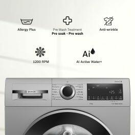 Bosch WGA244, 9 KG 1400 RPM Fully Automatic Front Load Machine with 5 Star Rating, Built-in Heater and Steam Care, Silver