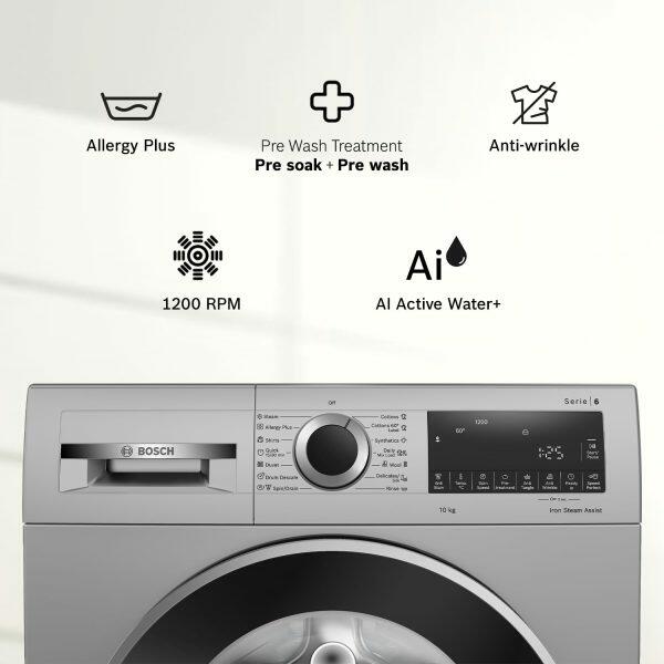 Bosch WGA244, 9 KG 1400 RPM Fully Automatic Front Load Machine with 5 Star Rating, Built-in Heater and Steam Care, Silver