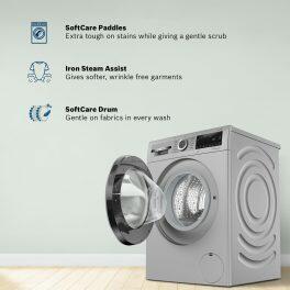 Bosch WGA244, 9 KG 1400 RPM Fully Automatic Front Load Machine with 5 Star Rating, Built-in Heater and Steam Care, Silver