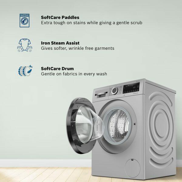 Bosch WGA244, 9 KG 1400 RPM Fully Automatic Front Load Machine with 5 Star Rating, Built-in Heater and Steam Care, Silver