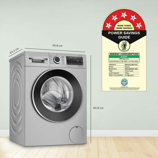 Bosch WGA244, 9 KG 1400 RPM Fully Automatic Front Load Machine with 5 Star Rating, Built-in Heater and Steam Care, Silver