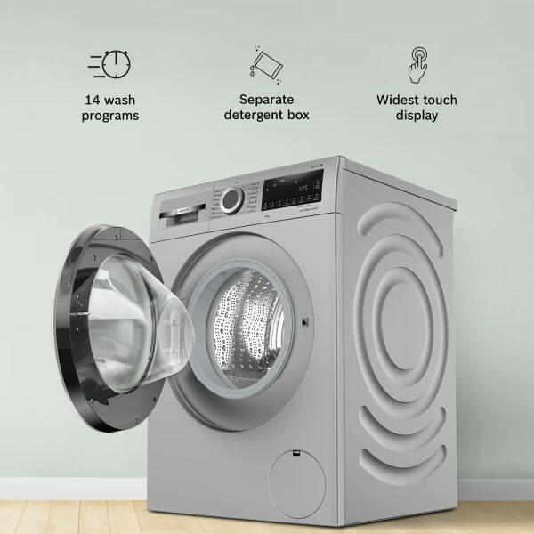 Bosch WGA244, 9 KG 1400 RPM Fully Automatic Front Load Machine with 5 Star Rating, Built-in Heater and Steam Care, Silver