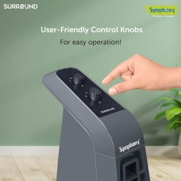 Symphony Surround, High Speed Bladeless Tower Fan with Swivel Action, Dust Filter, Low Power Consumption and Touchscreen Panel, Grey
