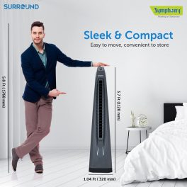 Symphony Surround, High Speed Bladeless Tower Fan with Swivel Action, Dust Filter, Low Power Consumption and Touchscreen Panel, Grey