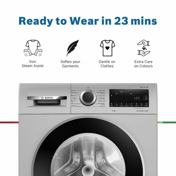 Bosch WGA244, 9 KG 1400 RPM Fully Automatic Front Load Machine with 5 Star Rating, Built-in Heater and Steam Care, Silver