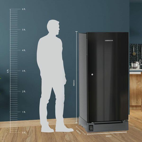Liebherr DFPBGC 1931, 191L 3 Star Inverter,Direct Cool, Handsfree Open with Foot Pedal,Pocket Handle,Single Door Refrigerator,20 Yrs Warranty on Compressor, Freezer 22L, Black Gloss