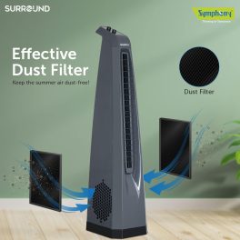 Symphony Surround, High Speed Bladeless Tower Fan with Swivel Action, Dust Filter, Low Power Consumption and Touchscreen Panel, Grey