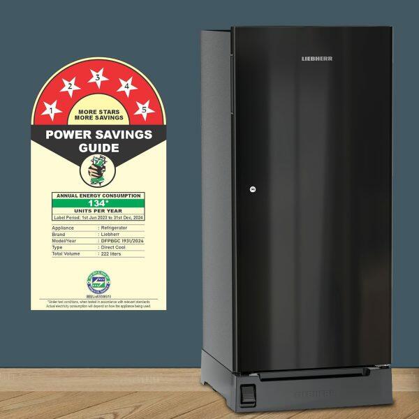 Liebherr DFPBGC 1931, 191L 3 Star Inverter,Direct Cool, Handsfree Open with Foot Pedal,Pocket Handle,Single Door Refrigerator,20 Yrs Warranty on Compressor, Freezer 22L, Black Gloss