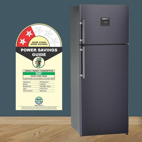 Liebherr 428L 2 Star inverter, Hot to Cool, Frost Free Double Door Refrigerator, 20 Years Warranty on Compressor, Freezer 93 L, Cobalt steel