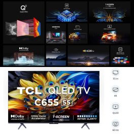 TCL 55C655, 55 Inch QLED Smart Google TV with Smart Dolby Atmos, Dolby Vision and 120 Hz Game Accelerator, Black