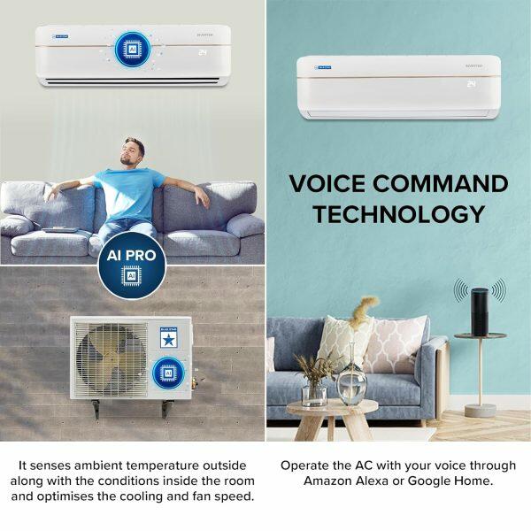 BlueStar IC318VNUS 1.5 Ton 3 Star Inverter Split AC with Wi-Fi, Voice Command & 4 Way Swing, White