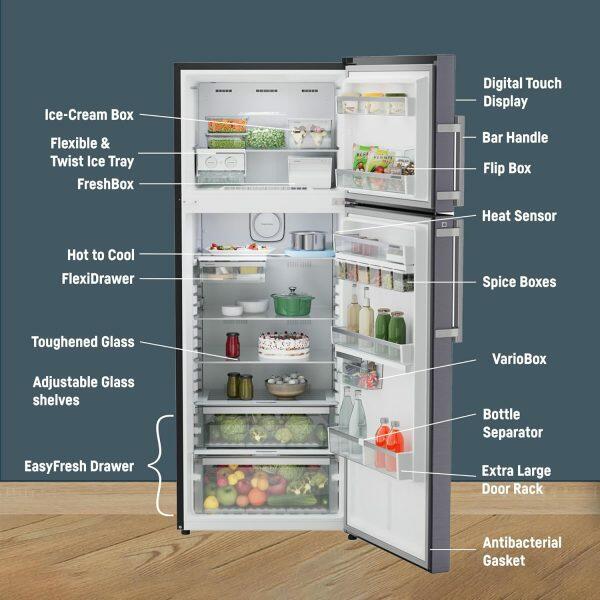 Liebherr 428L 2 Star inverter, Hot to Cool, Frost Free Double Door Refrigerator, 20 Years Warranty on Compressor, Freezer 93 L, Cobalt steel