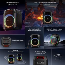 boAt PartyPal 220, 80 Watts Party Speaker with LED Lights, Black