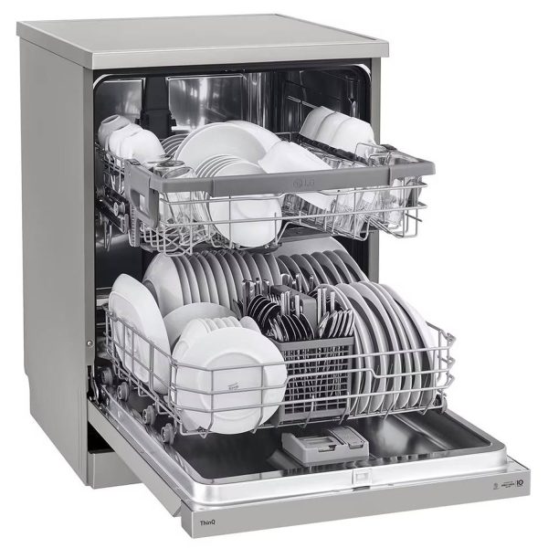 LG DFB512FP, 14 Place Free Standing Dishwasher with Inverter Direct Drive Technology, QuadWash, Easy Rack and ThinQ, Black