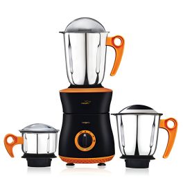 V-Guard Insignia, 750 Watt 3 Jar Mixer Grinder with Stainless Steel Jars, Hands Free Lid Lock and Spiral Duct Cooling System, Orange/Black
