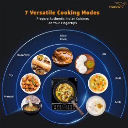 Vguard VIRC01, 2000 Watt Infrared Induction Cooktop with Digital Display, BBQ Grill, Child Lock Function, Compatible for all cooking vessel and Push Button, Black