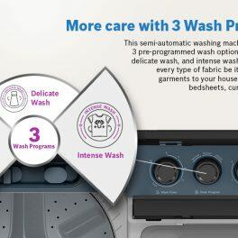 Bosch WJP802POIN, 8 KG Semi Automatic Machine with 5 Star Rating, Vario Pulsator, Wide Scrub Zone and Covered Controls, White Blue