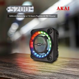 Akai PM-40P, 40 Watt Wireless Bluetooth Party Speaker with Dynamic Light Show, 6 Hour Playtime and Karoke Support with wired mic, Black