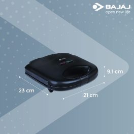Bajaj SWX3 Deluxe, 800 Watt 2 Slice Sandwich Maker with Non-Stick Coated Plates, Buckle Handle and 2 Year Warranty, Black