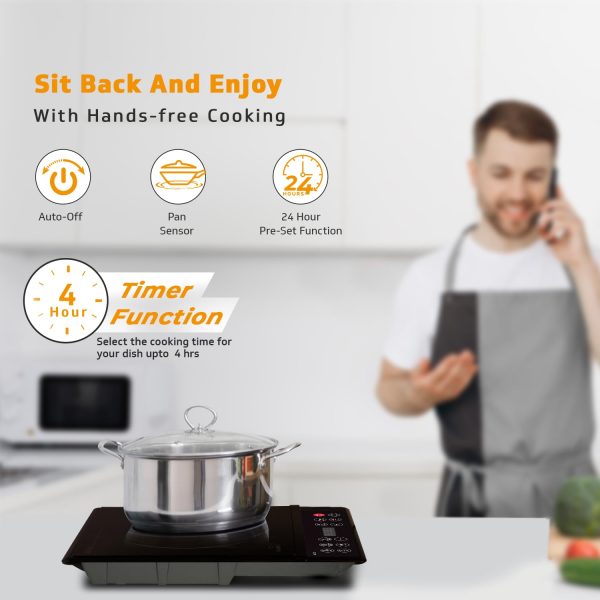 V-Guard VIC 02 V2, 1400 Watt Induction Cooktop with 7 Levels of Power and Temperature Setting, Digital Display and Soft switch Controls, Black