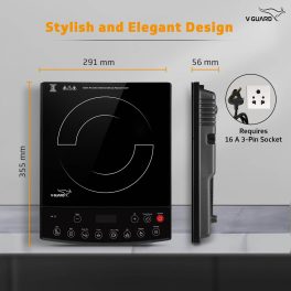 Vguard VIC 12, 1800 Watt Induction Cooktop with 8 Levels of Power and Temperature Setting, Digital Display and Soft switch Controls, Black
