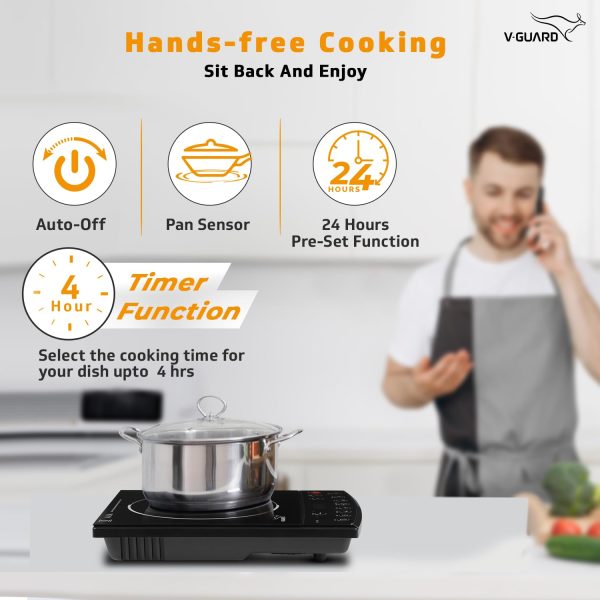Vguard VIC 12, 1800 Watt Induction Cooktop with 8 Levels of Power and Temperature Setting, Digital Display and Soft switch Controls, Black