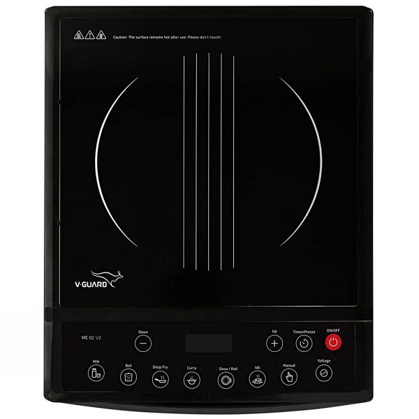 V-Guard VIC 02 V2, 1400 Watt Induction Cooktop with 7 Levels of Power and Temperature Setting, Digital Display and Soft switch Controls, Black