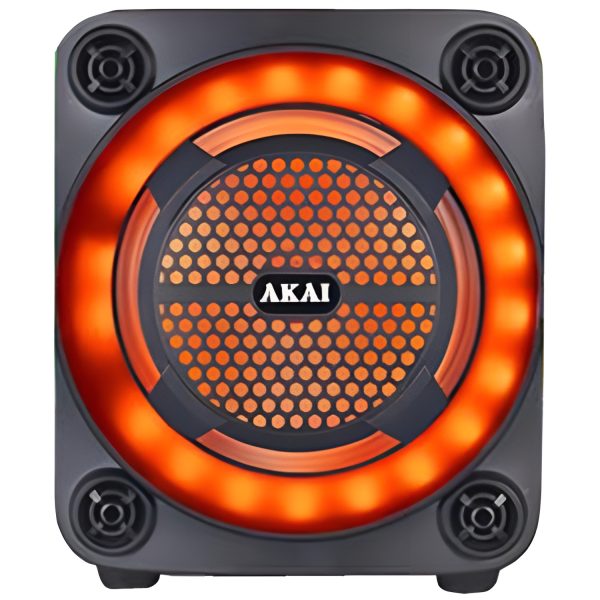 Akai PM-40P, 40 Watt Wireless Bluetooth Party Speaker with Dynamic Light Show, 6 Hour Playtime and Karoke Support with wired mic, Black