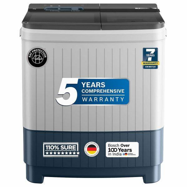 Bosch WJP802POIN, 8 KG Semi Automatic Machine with 5 Star Rating, Vario Pulsator, Wide Scrub Zone and Covered Controls, White Blue