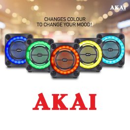 Akai PM-40P, 40 Watt Wireless Bluetooth Party Speaker with Dynamic Light Show, 6 Hour Playtime and Karoke Support with wired mic, Black