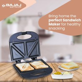 Bajaj SWX3 Deluxe, 800 Watt 2 Slice Sandwich Maker with Non-Stick Coated Plates, Buckle Handle and 2 Year Warranty, Black