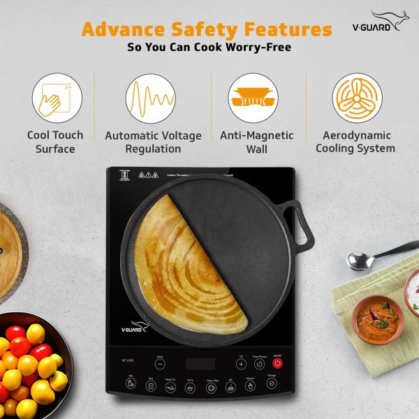 Vguard VIC 12, 1800 Watt Induction Cooktop with 8 Levels of Power and Temperature Setting, Digital Display and Soft switch Controls, Black