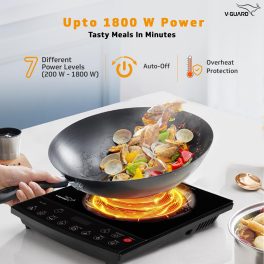 Vguard VIC 12, 1800 Watt Induction Cooktop with 8 Levels of Power and Temperature Setting, Digital Display and Soft switch Controls, Black