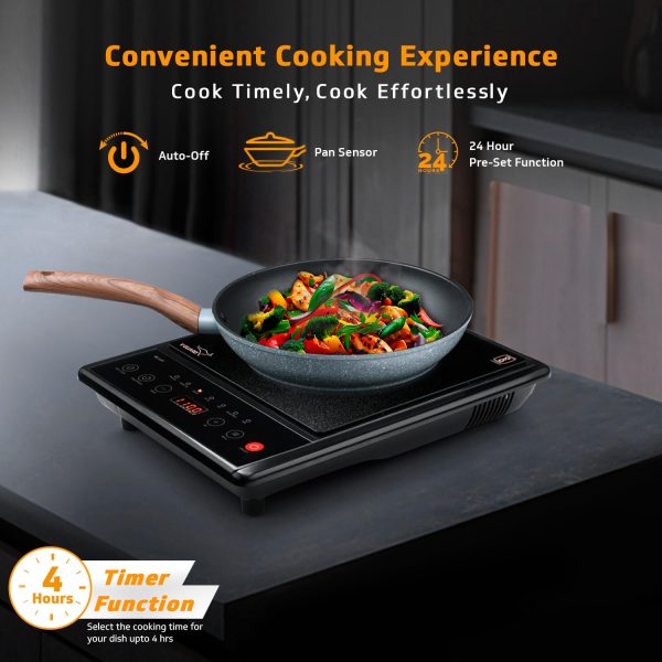 V-Guard VIRC02, 2000 Watt Infrared Induction Cooktop with Digital Display, BBQ Grill, Child Lock Function, Compatible for all cooking vessel and Feather Touch Control, Black
