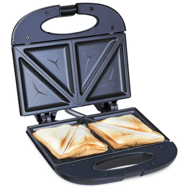 Bajaj SWX3 Deluxe, 800 Watt 2 Slice Sandwich Maker with Non-Stick Coated Plates, Buckle Handle and 2 Year Warranty, Black