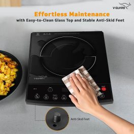 Vguard VIC 12, 1800 Watt Induction Cooktop with 8 Levels of Power and Temperature Setting, Digital Display and Soft switch Controls, Black