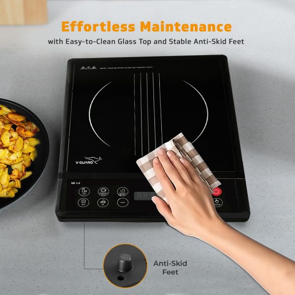 V-Guard VIC 02 V2, 1400 Watt Induction Cooktop with 7 Levels of Power and Temperature Setting, Digital Display and Soft switch Controls, Black