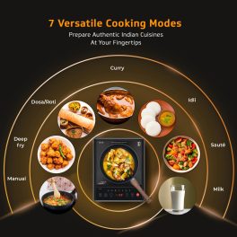 V-Guard VIRC02, 2000 Watt Infrared Induction Cooktop with Digital Display, BBQ Grill, Child Lock Function, Compatible for all cooking vessel and Feather Touch Control, Black