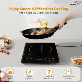 V-Guard VIC 02 V2, 1400 Watt Induction Cooktop with 7 Levels of Power and Temperature Setting, Digital Display and Soft switch Controls, Black