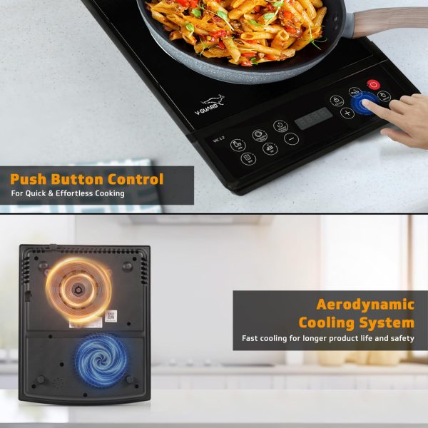 V-Guard VIC 02 V2, 1400 Watt Induction Cooktop with 7 Levels of Power and Temperature Setting, Digital Display and Soft switch Controls, Black
