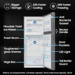 Samsung 396L 2 Star Double Door Refrigerator (RT41DG6A2BS8, Elegant Inox)
