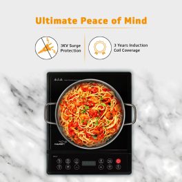 V-Guard VIC 02 V2, 1400 Watt Induction Cooktop with 7 Levels of Power and Temperature Setting, Digital Display and Soft switch Controls, Black
